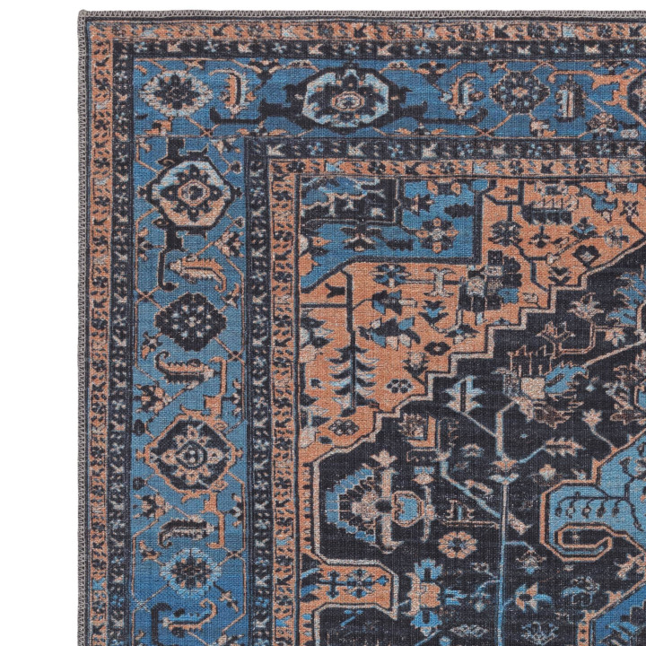 Tappeto Kaya medaglione floreale blu e arancione