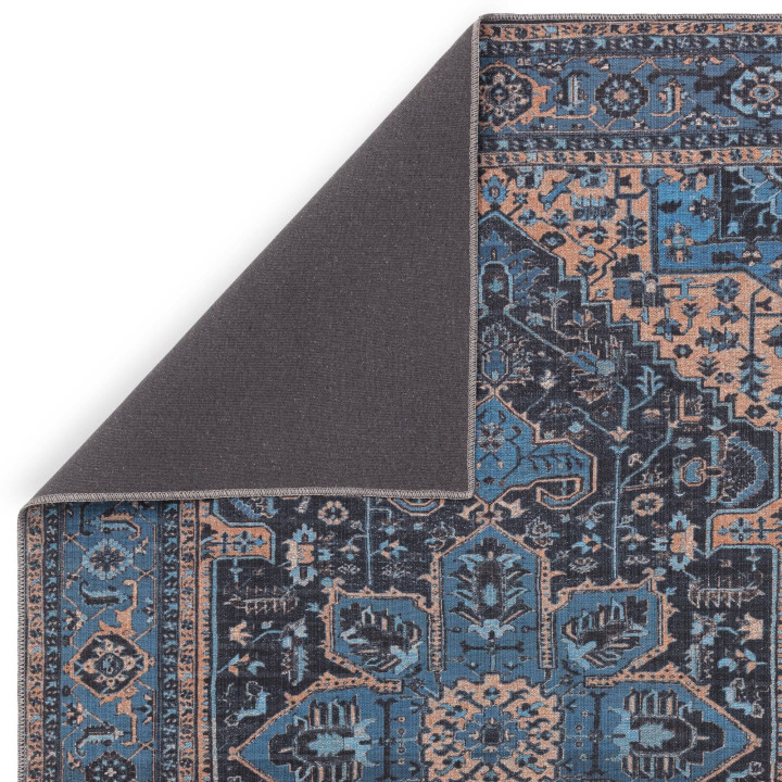Tappeto Kaya medaglione floreale blu e arancione