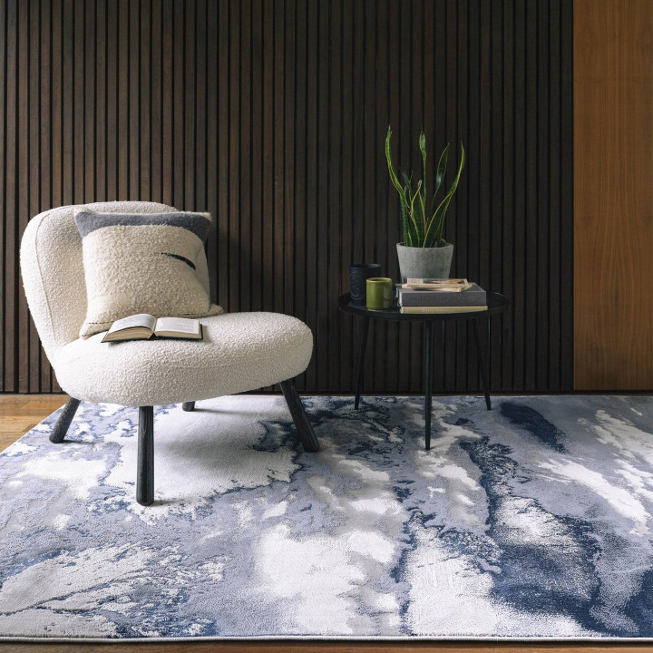 Rug Aurora abstract dark blue light grey white 1