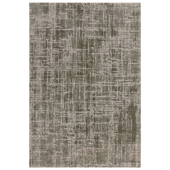 Tappeto Kuza astratto verde oliva e grigio 80x15