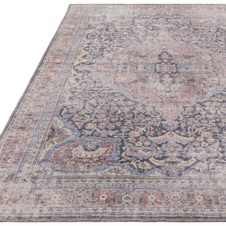 Tappeto Kaya medaglione floreale rosso e blu 160