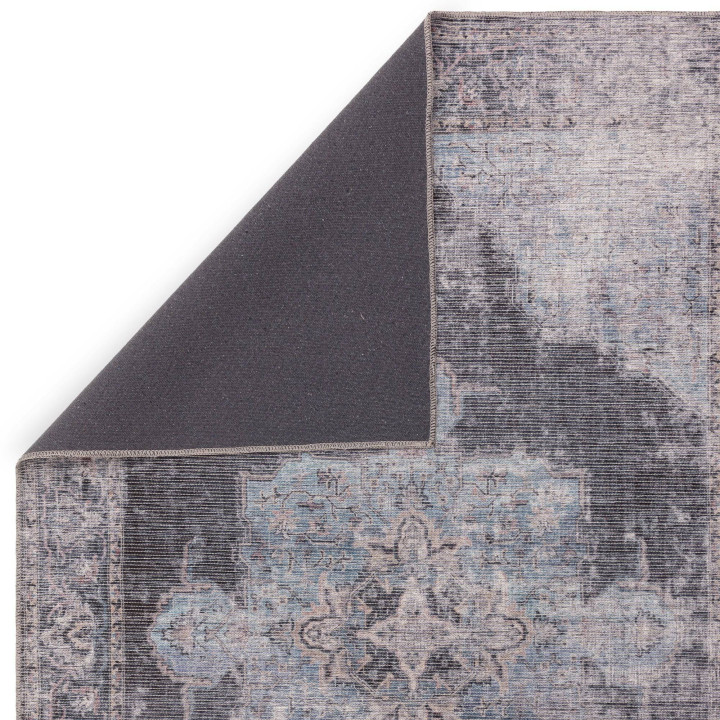 Tappeto Kaya medaglione floreale blu e azzurro 1