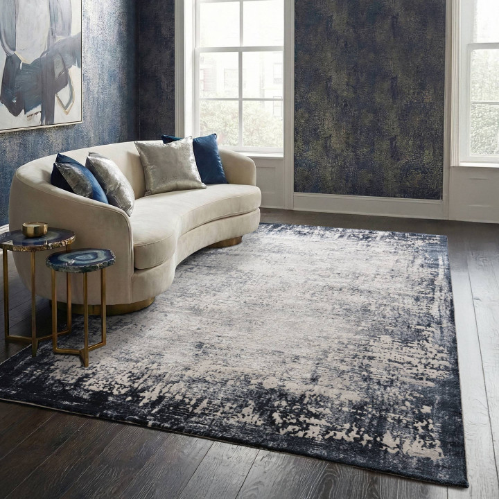 Rug Kuza abstract dark blue off-white 200x290 cm