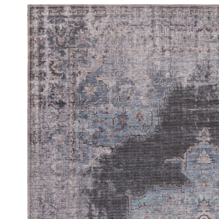 Tappeto Kaya medaglione floreale blu scuro e azz