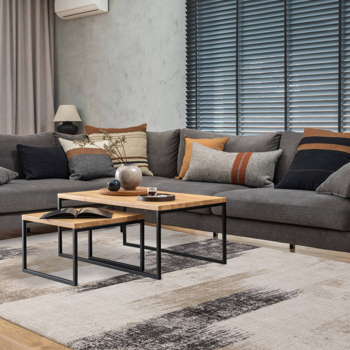 Rug Kuza abstract beige dark grey brown 200x290