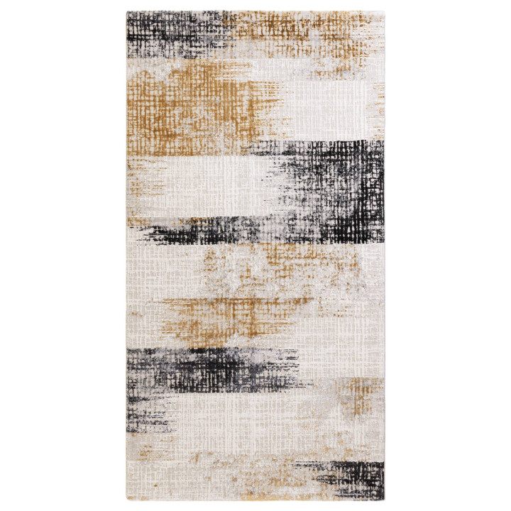 Tappeto Kuza astratto giallo oro e grigio scuro