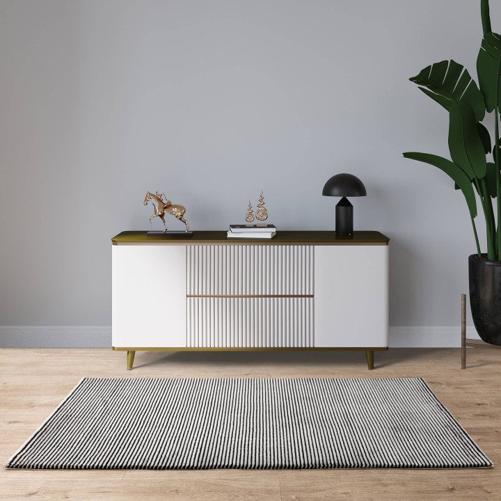 Tappeto Kuza geometrico verde oliva e beige 160x