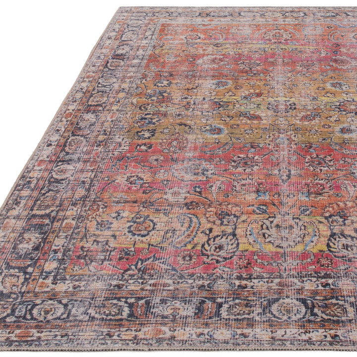 Rug Kaya floral with medallion red orange yellow