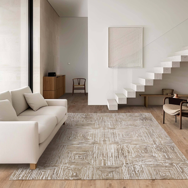 Tappeto Kuza geometrico beige e avorio 80x150 cm