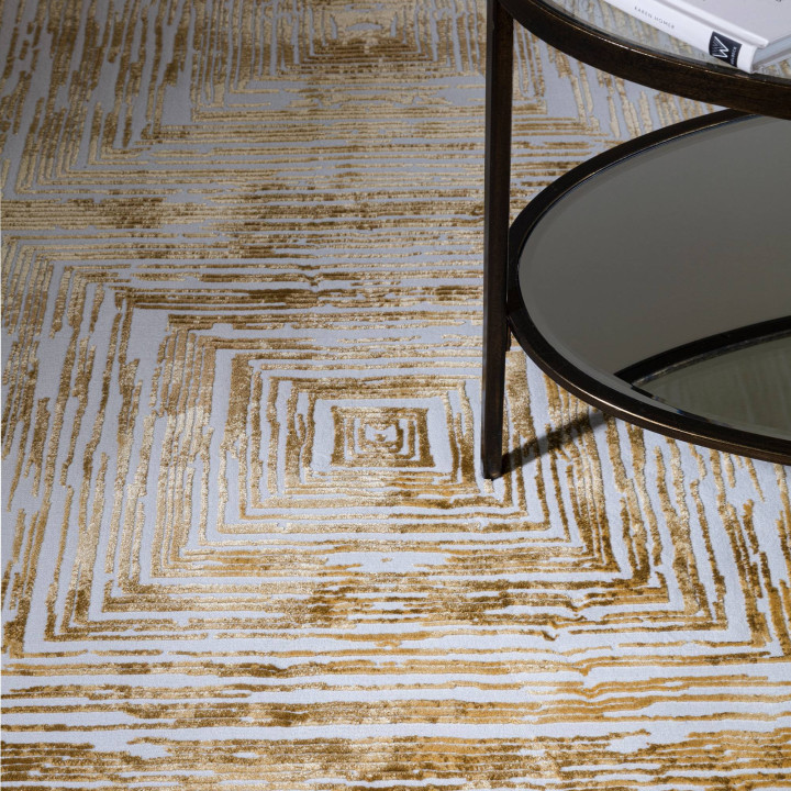 Tappeto Kuza geometrico giallo oro e bianco 120x