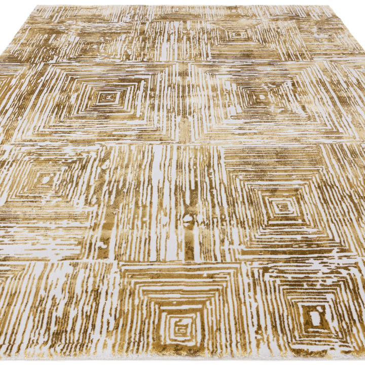 Tappeto Kuza geometrico giallo oro e bianco 120x