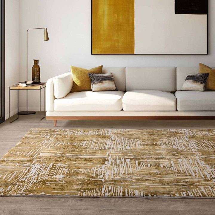 Rug Kuza geometric gold white 200x290 cm