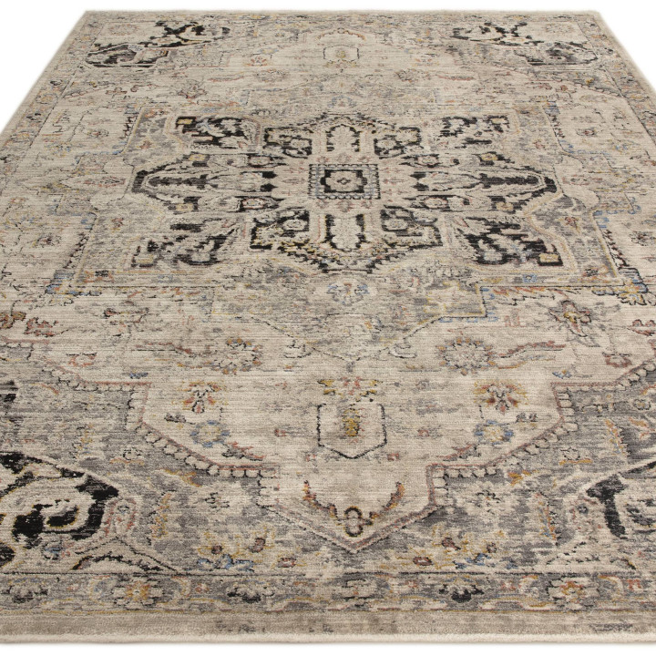 Tappeto Sovereign medaglione floreale grigio e b