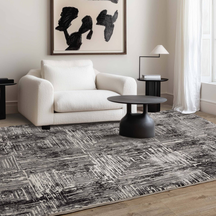 Rug Kuza geometric grey silver black 240x340 cm