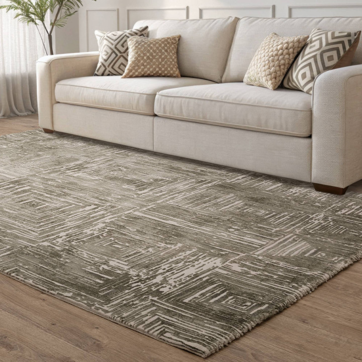 Rug Kuza geometric olive green beige 160x230 cm