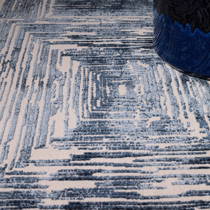 Rug Kuza geometric dark blue creamy white 80x150