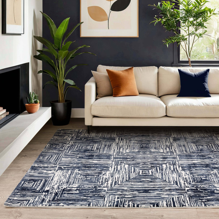 Rug Kuza geometric dark blue beige 120x170 cm