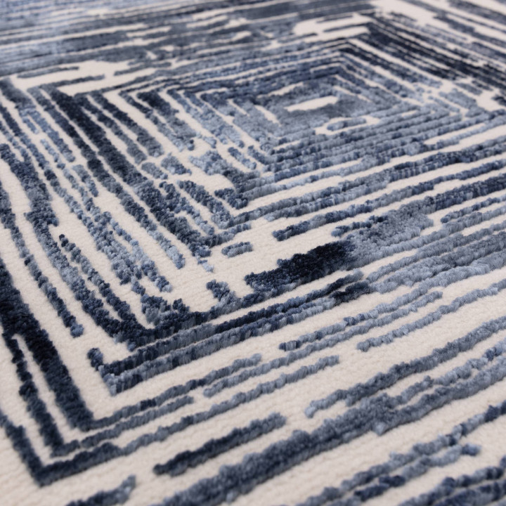 Tappeto Kuza geometrico blu e beige 200x290 cm