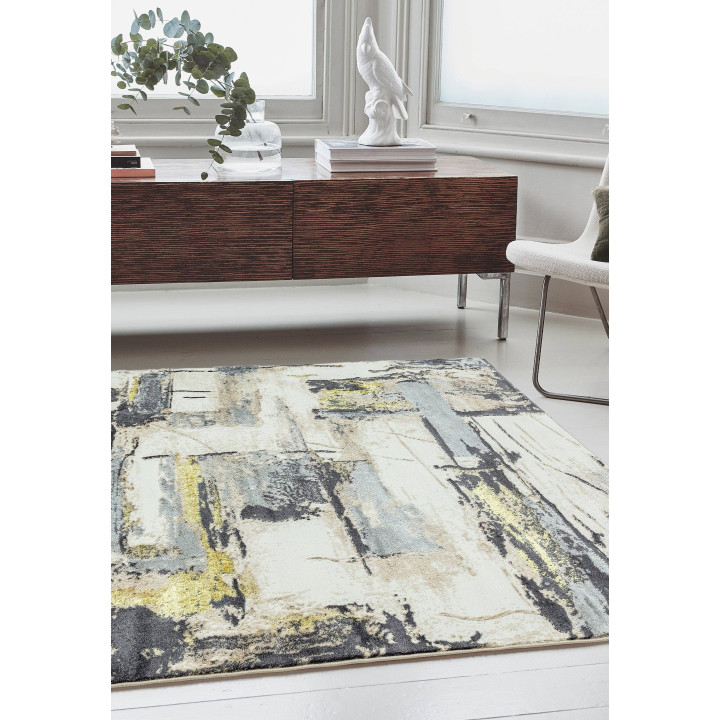Tappeto Orion astratto giallo e grigio 80x150 cm