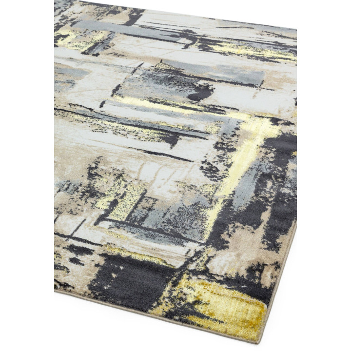 Rug Orion abstract grey black beige golden yello