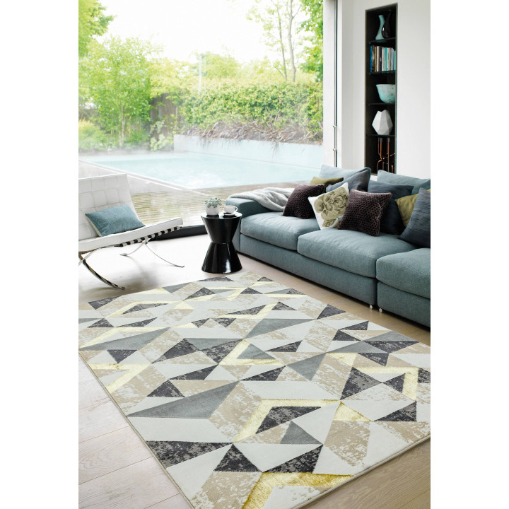 Rug Orion geometric grey beige anthracite gold 1