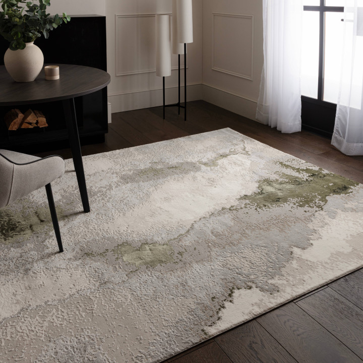 Tappeto Stellar astratto verde oliva e beige 120