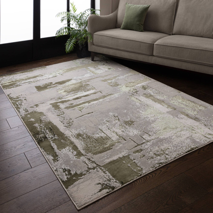 Tappeto Stellar astratto verde oliva e grigio ch