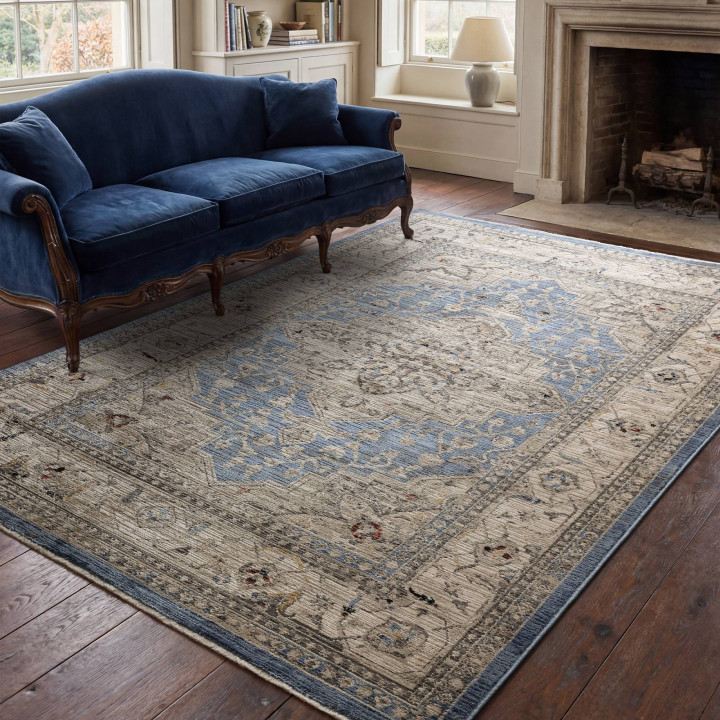 Tappeto Sovereign medaglione floreale blu e beig