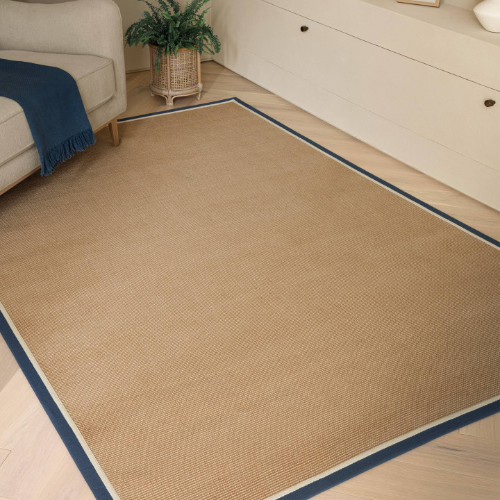 Tappeto Bordo tinta unita beige e blu scuro 240x