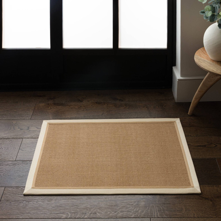 Tappeto Bordo tinta unita beige e corda 120x170