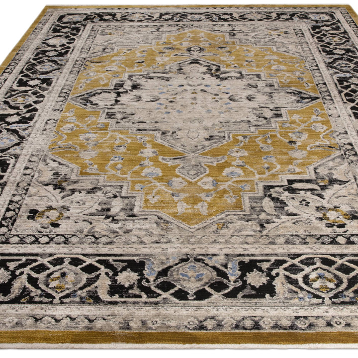 Tappeto Sovereign medaglione floreale giallo oro