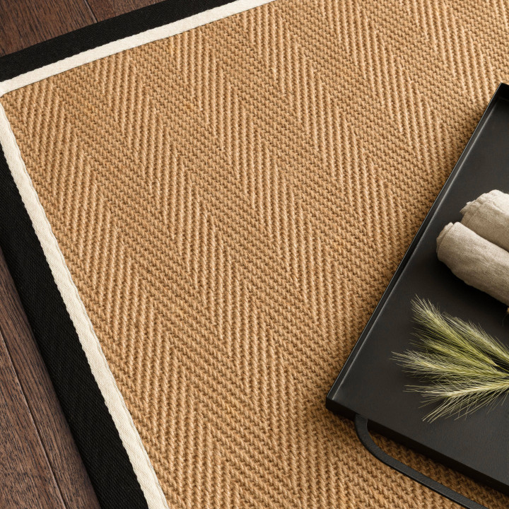 Tappeto Bordo geometrico beige e nero 160x230 cm