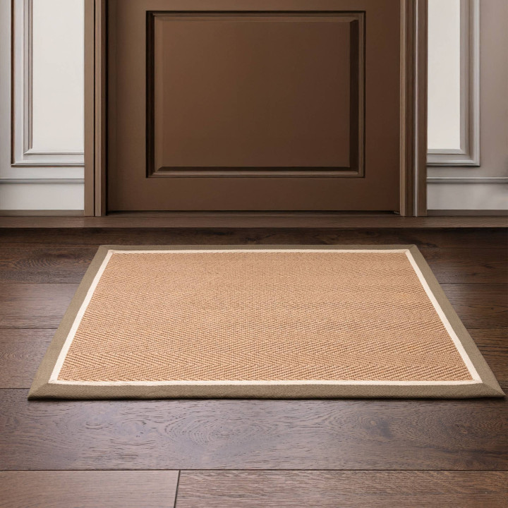 Tappeto Bordo geometrico beige e marrone chiaro