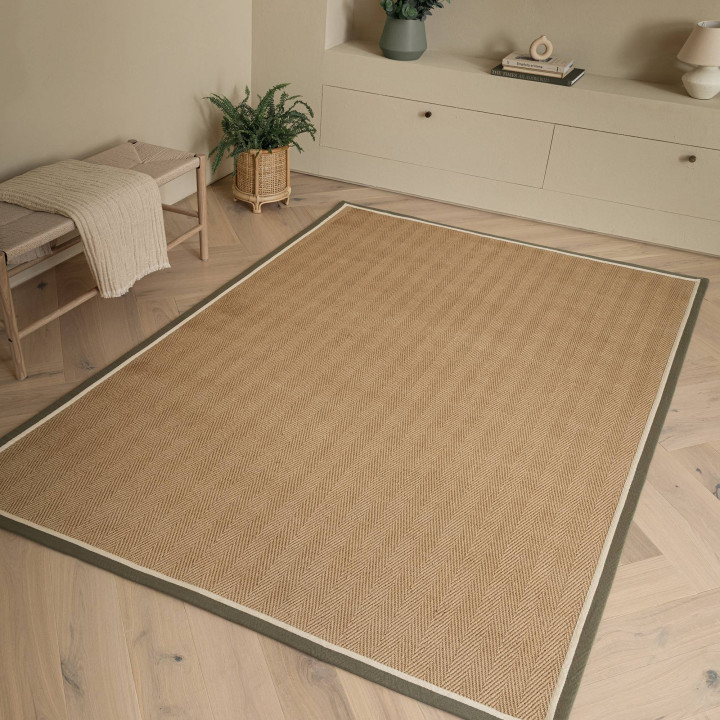 Tappeto Bordo geometrico beige e verde oliva 240