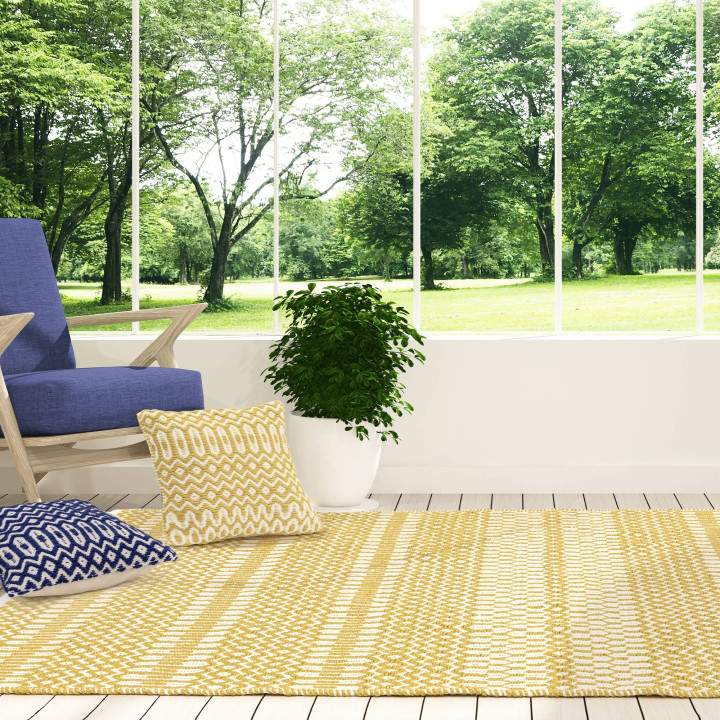Rug Halsey geometric mustard yellow white 120x17