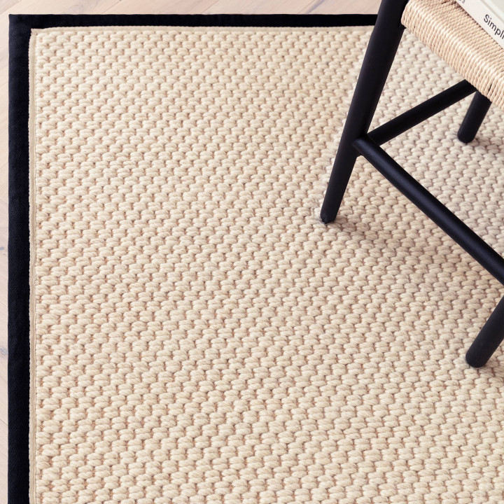 Rug Korra plain beige ivory black runner 68x240
