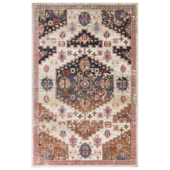 Rug Zola stylized beige blue brown pink light bl