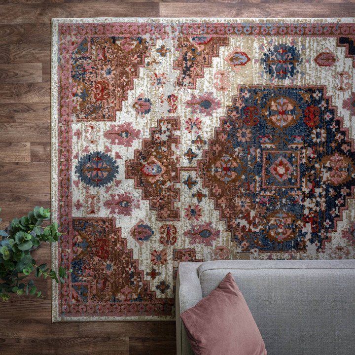 Rug Zola stylized beige blue brown red pink 195x