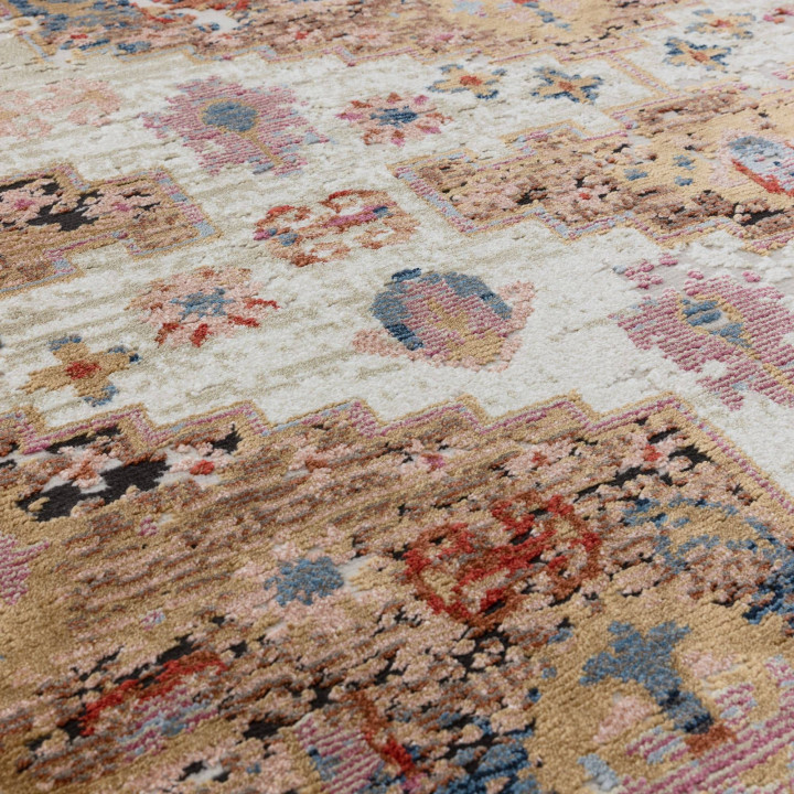 Rug Zola stylized beige blue brown red pink 195x