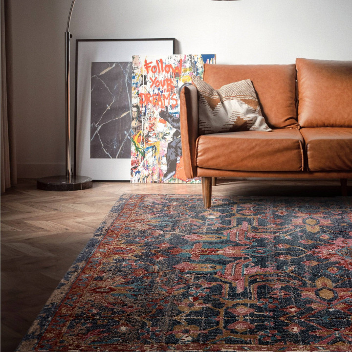 Tappeto Zola stilizzato blu scuro e rosa 120x170