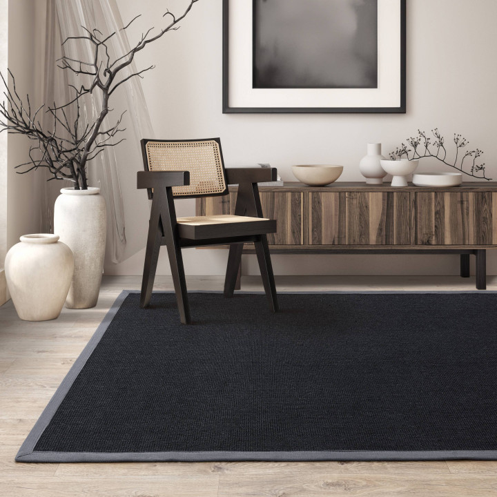 Tappeto Sisal tinta unita nero e grigio 160x230