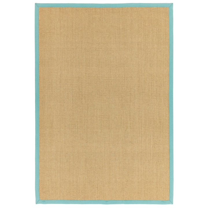 Tappeto Sisal tinta unita beige e azzurro corsia