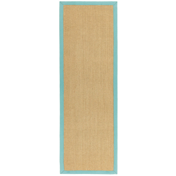 Tappeto Sisal tinta unita beige e azzurro corsia