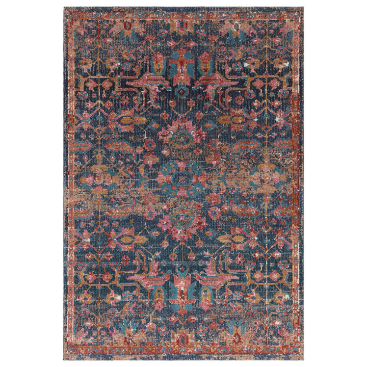 Rug Zola stylized dark blue pink light blue terr