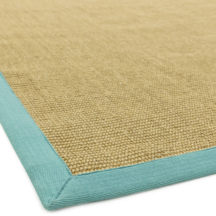 Tappeto Sisal tinta unita beige e azzurro 200x30