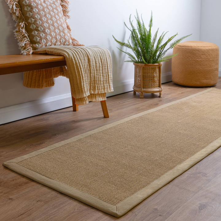 Tappeto Sisal tinta unita beige e tortora corsia