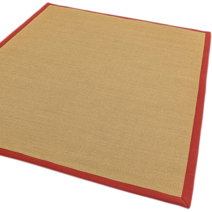 Tappeto Sisal tinta unita beige e rosso 200x300