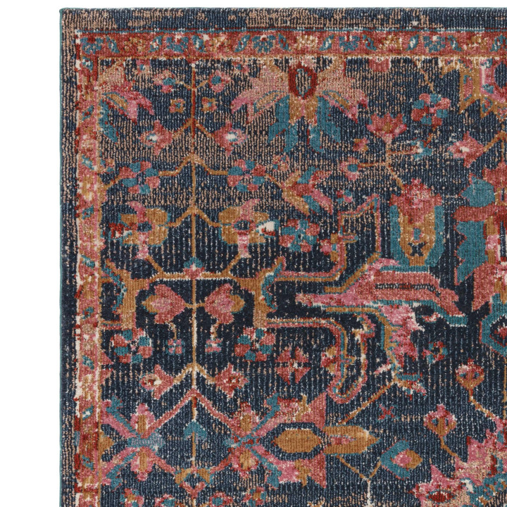 Tappeto Zola stilizzato blu scuro e rosa 195x290