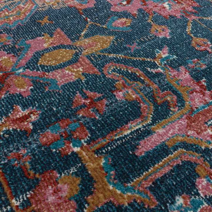 Tappeto Zola stilizzato blu scuro e rosa 195x290