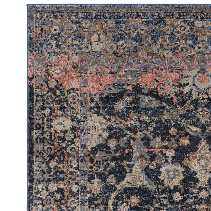 Tappeto Zola floreale blu scuro e ruggine 120x17
